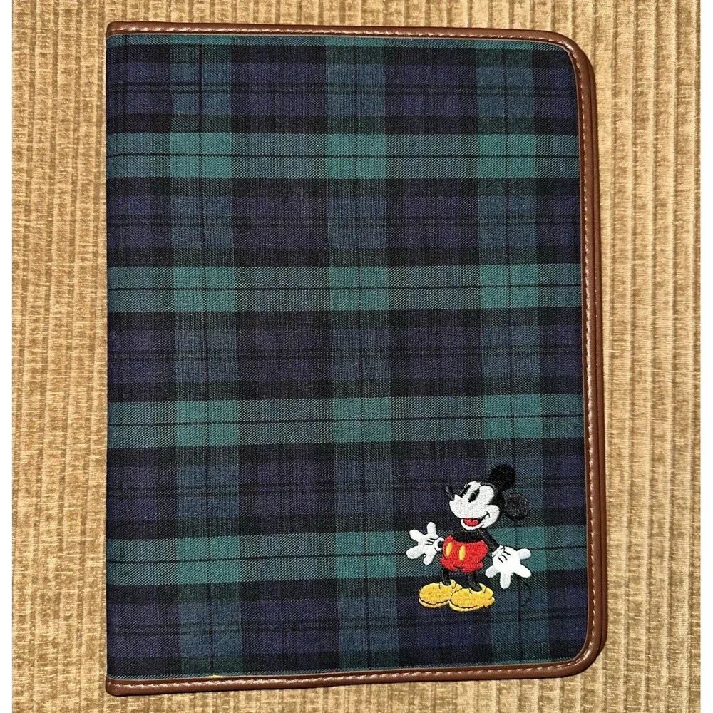 Disney Store Mickey Mouse Plaid Blue Green Organizer Portfolio Notebook